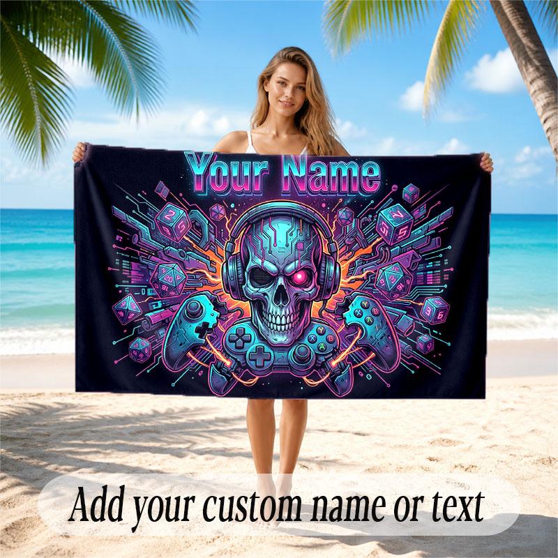 Skull Gothic Theme Beach Towel Personalized Custom Name & Text Soft Quick Dry Beach Towel for Swimming Travel