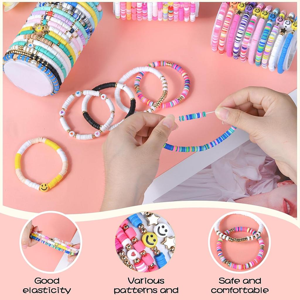 100pcs Colorful Friendship Bracelet Set Adjustable Stretch Beaded Bracelets /Heishi Bracelet/ Cute Bracelets/ Stack Vinyl Clay Disc Bead-Colorful