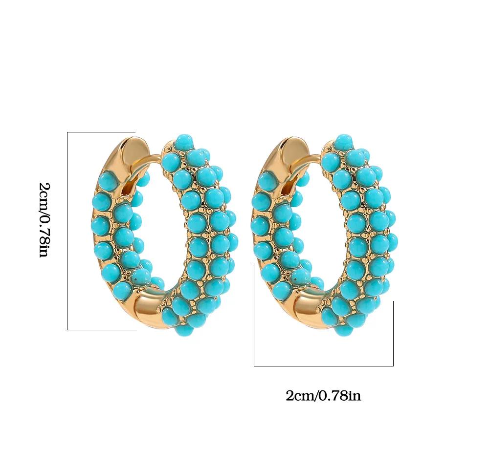 

New Fashion Round Beads Hoop Earrings Women Fashion Elegant Gold color Green Stone Earrings Boho Party Huggies Zircon Gift