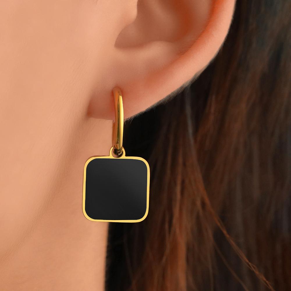 Stainless Steel Earrings New Popular Black Acrylic Square Exquisite Fashion Light Luxury Earrings For Women Zircon Banquet Gift