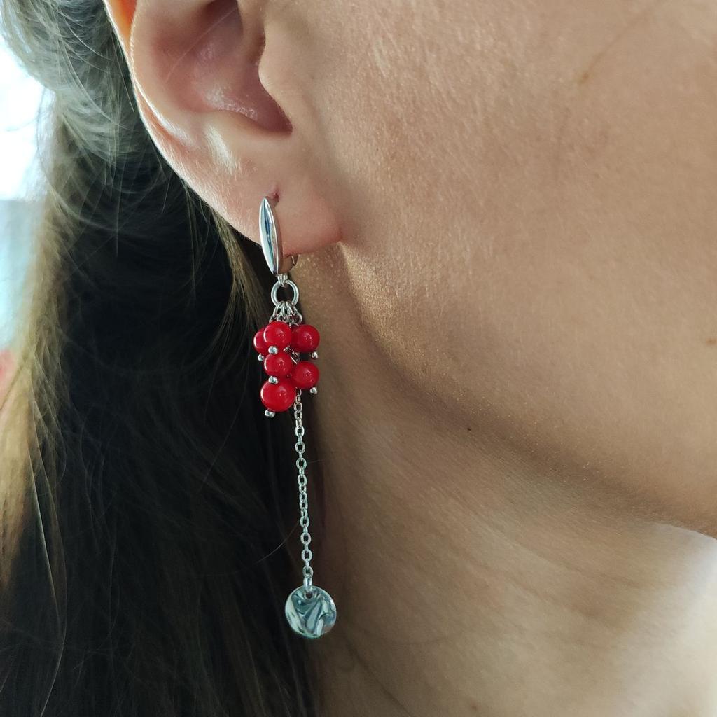 Silver Earrings with Coral (2147114)