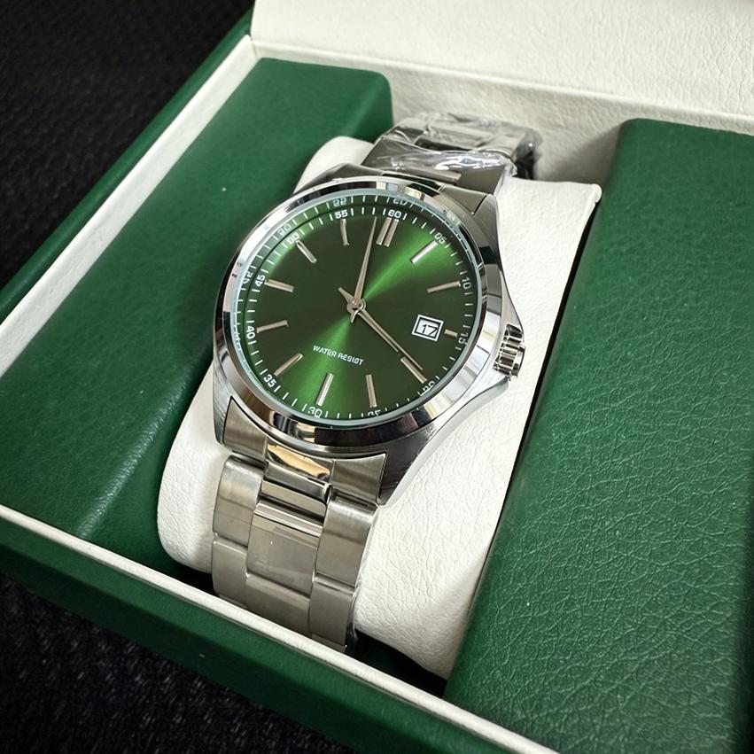 New Men's Luxury Watch Green Dial Stainless Steel Quartz Waterproof Sport Watch with Date - Relogio Masculino