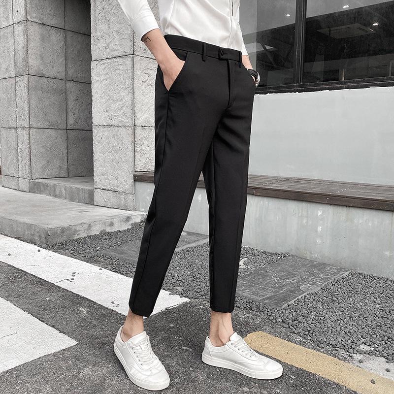 

Чоловічі модні корейські повсякденні спортивні штани приталеного крою - прямі штанини, завужені на дев ять точок 27 чорний