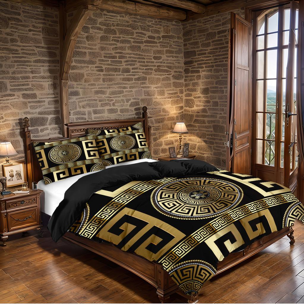 3pcs Duvet Cover Set King Size, Vintage Geometric European Round Duvet Cover, Soft, Comfortable , Bedding Set for Bedroom,Hotel