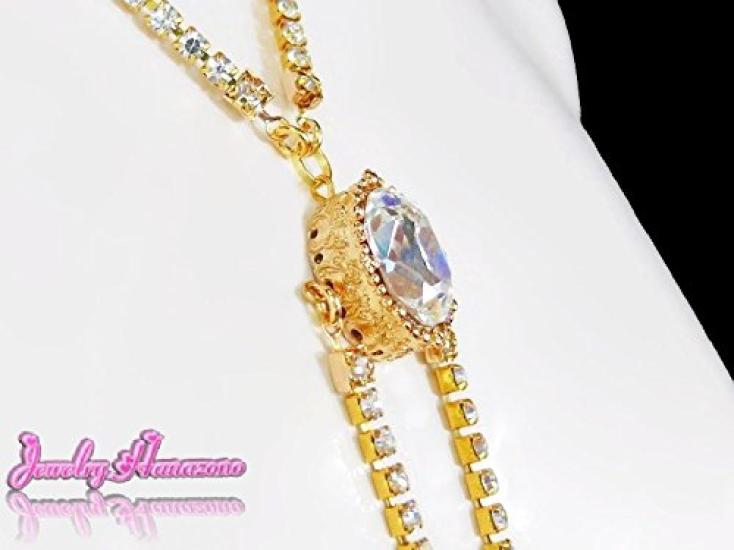 Hanazono Jewelry Owalny Zamknięty Naszyjnik na Sutek z Diamentową Alejką z Kryształem i Złotem, Akcesorium na Sutek, Pierścień na Sutek, Naszyjnik na Sutek, Dekolt,