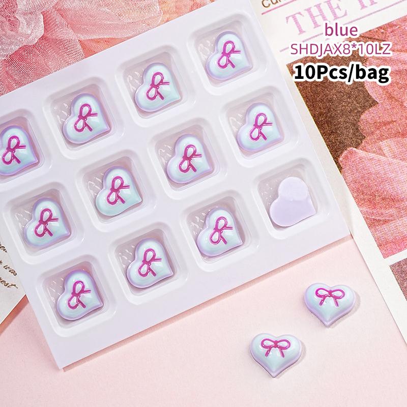 

10 шт./пакет, смешанные смоляные украшения для ногтей в виде сердечек, 3D-акриловые подвески, кавайные красочные банты, инструменты для маникюра своими руками, детали синий