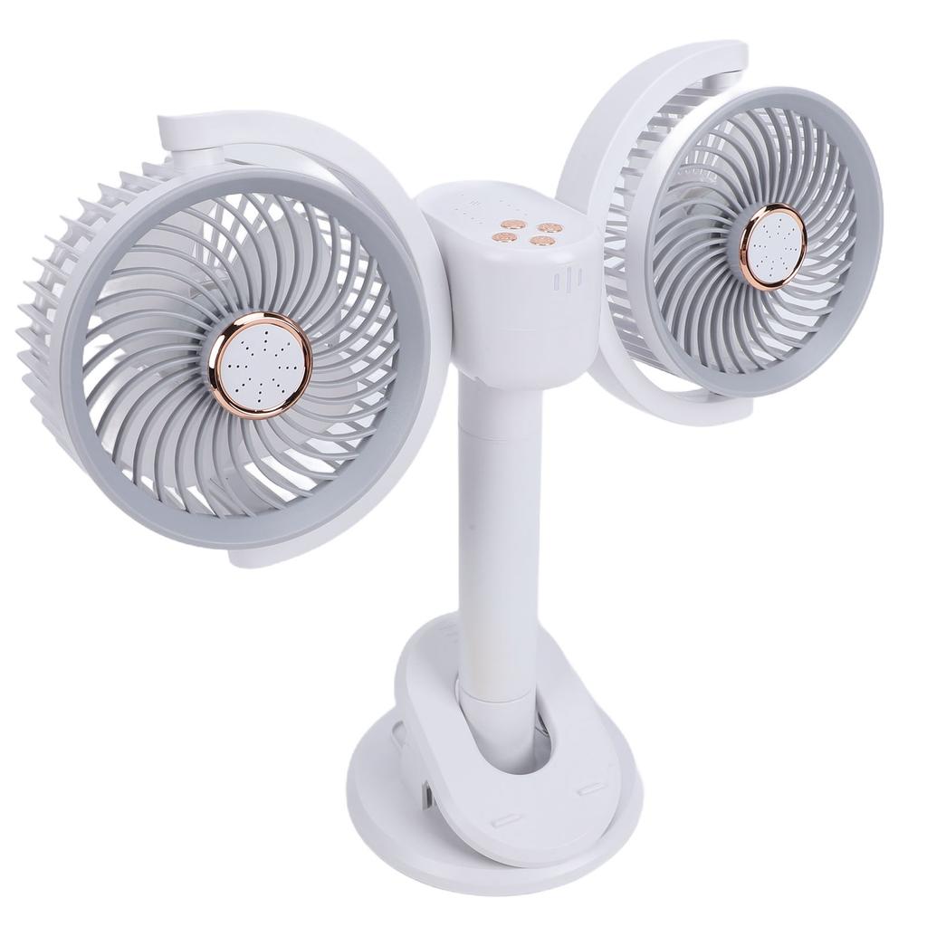 Double Head Clip On Fan Rechargeable Dual Brushless Motor 360 degrees Rotation Desk Cooling Fan with LED Light