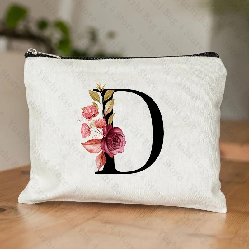 A-Z Alphabet Cosmetic Storage Bag Initial Graduation Gifts for Teacher Flowers Print Toiletry Bag for Bridesmaids Wedding Gifts