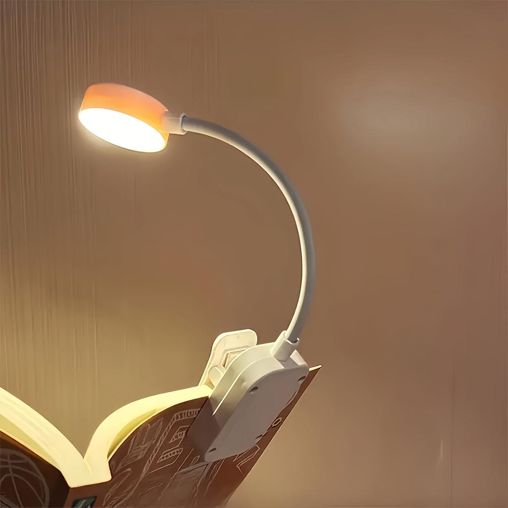 1Pc Portable LED Clip-on Reading Light, Three Color Temperatures, Long Press To Adjust Brightness, White Shell