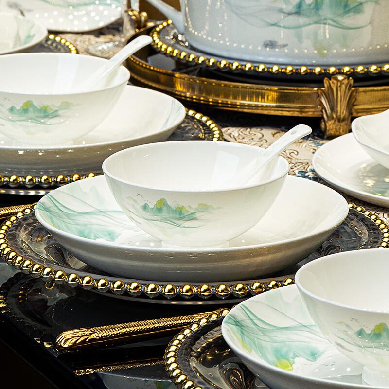 Tangshan Bone China Bowl Set: Rice, Soup, Noodle Bowls & Plates with Chopsticks - Perfect Housewarming Gift