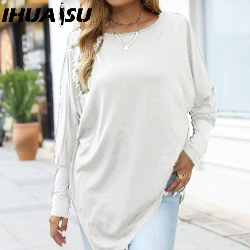 IHUASU Naiste mood vabaaja ühevärvilise trükiga pikkade varrukatega V-kaelusega pluusid ja särgid