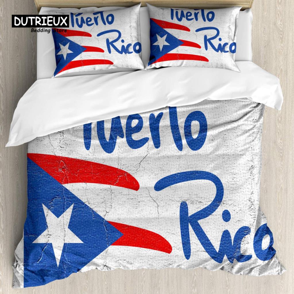 Puerto Rico National Flag Duvet Cover Set Twin Full King Size Gay Rainbow Bedding Set Microfiber Star Love Heart Comforter Cover