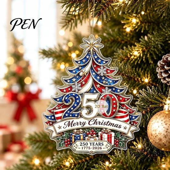 Patriotic Christmas Decor 250th Anniversary Ornament, 2D Acrylic Tree Hanging Decoration, 1776-2026 Keepsakes 250 Years Pendant for Xmas Tree, Holiday