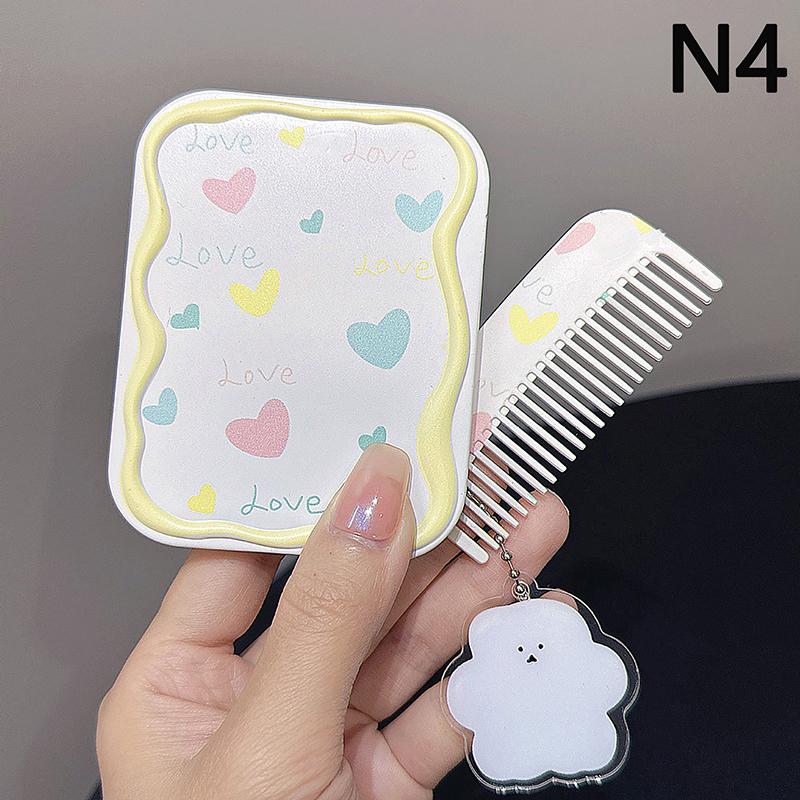 Cartoon Bow Love Heart Portable Mirror Comb Set Foldable Creativity Student Cartoon Mirror And Hair Comb Girls Gifts