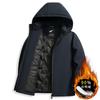 Mens Detachable Hooded Down Jacket Winter Thick Casual Outerwear Solid Color Plus Size