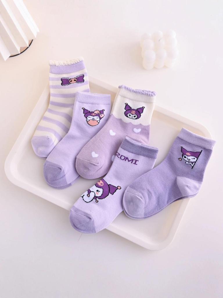 Kuromi Andningsbara Tecknade Strumpor till Knäet för Flickor – Vår/Höst Kollektion