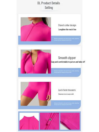 Damen Cross-Border Langarm Reißverschluss Bodysuit, Sexy Po-Hebender Fitness Jumpsuit, Sportbekleidung & Yoga Wear - DLT003