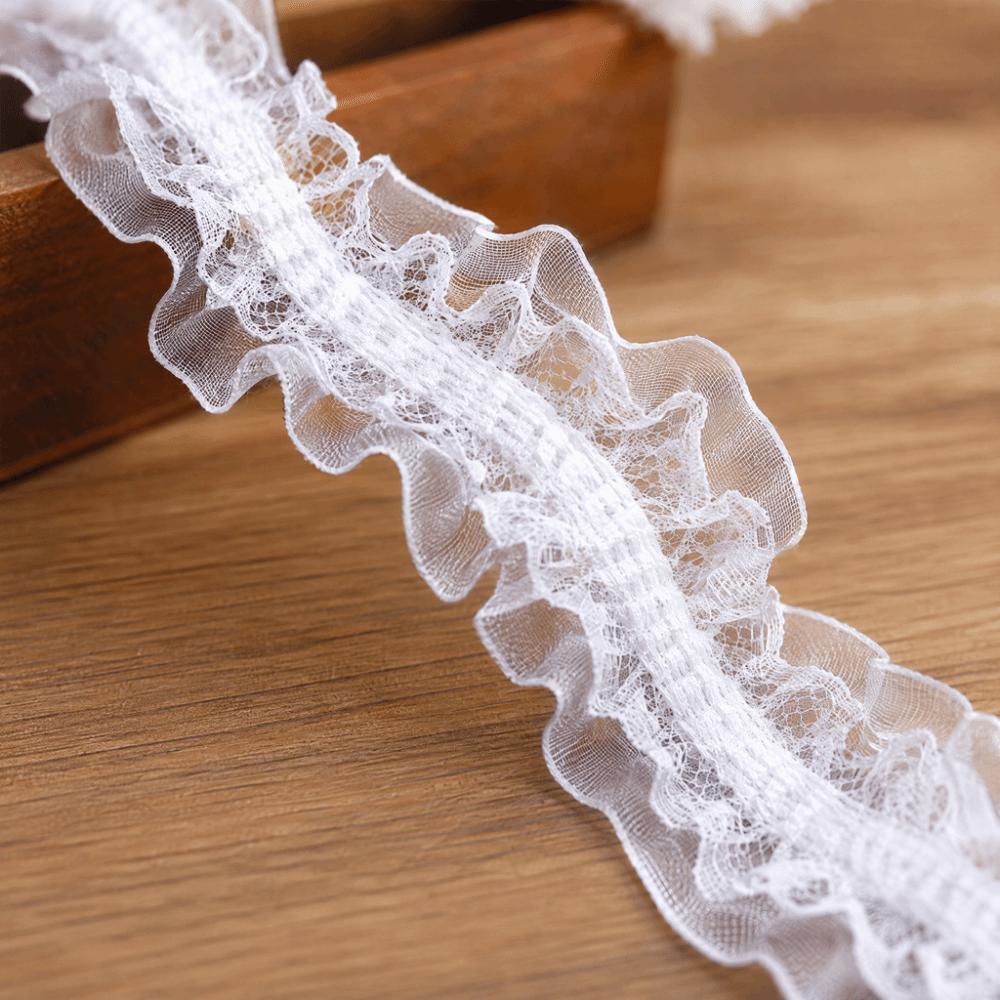 Double Layers Embroidery Lace Fabric Elastic Sewing Lace Trim Pleated Lace Trim For DIY Crafts