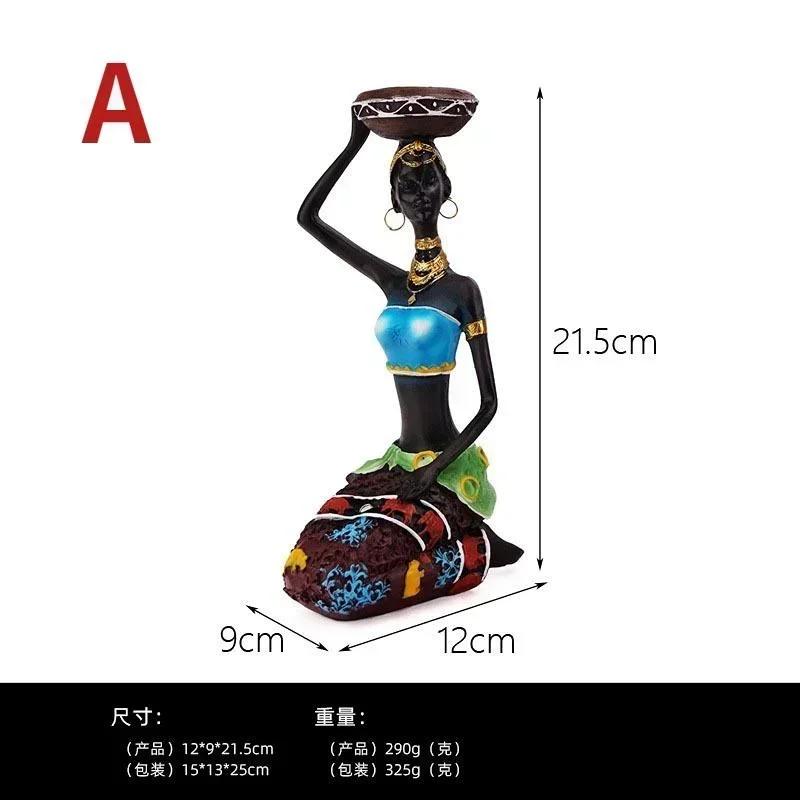 Candle Holder African Womens 8.5 Inch Decorative Table Decoration Dining Room Candle Holder Sculpture Resin Candle Holder Retro