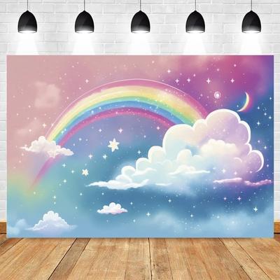 Rainbow Cloud Photography Backdrop Custom Gold Glitter Star Cloud Sky Birthday Party Dreamy Sweet Cake Baby Shower Photo 588