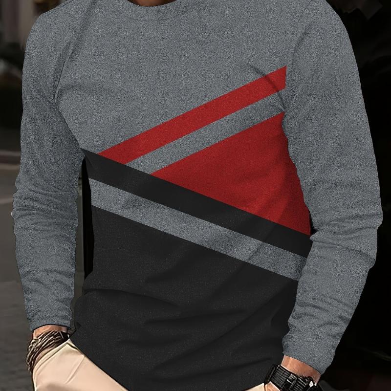 Mens T Shirt Stylish Striped 3D Print Long Sleeve Spring Fall Casual Vintage Round Neck Outdoor Sports T-Shirt for Men Daily Top