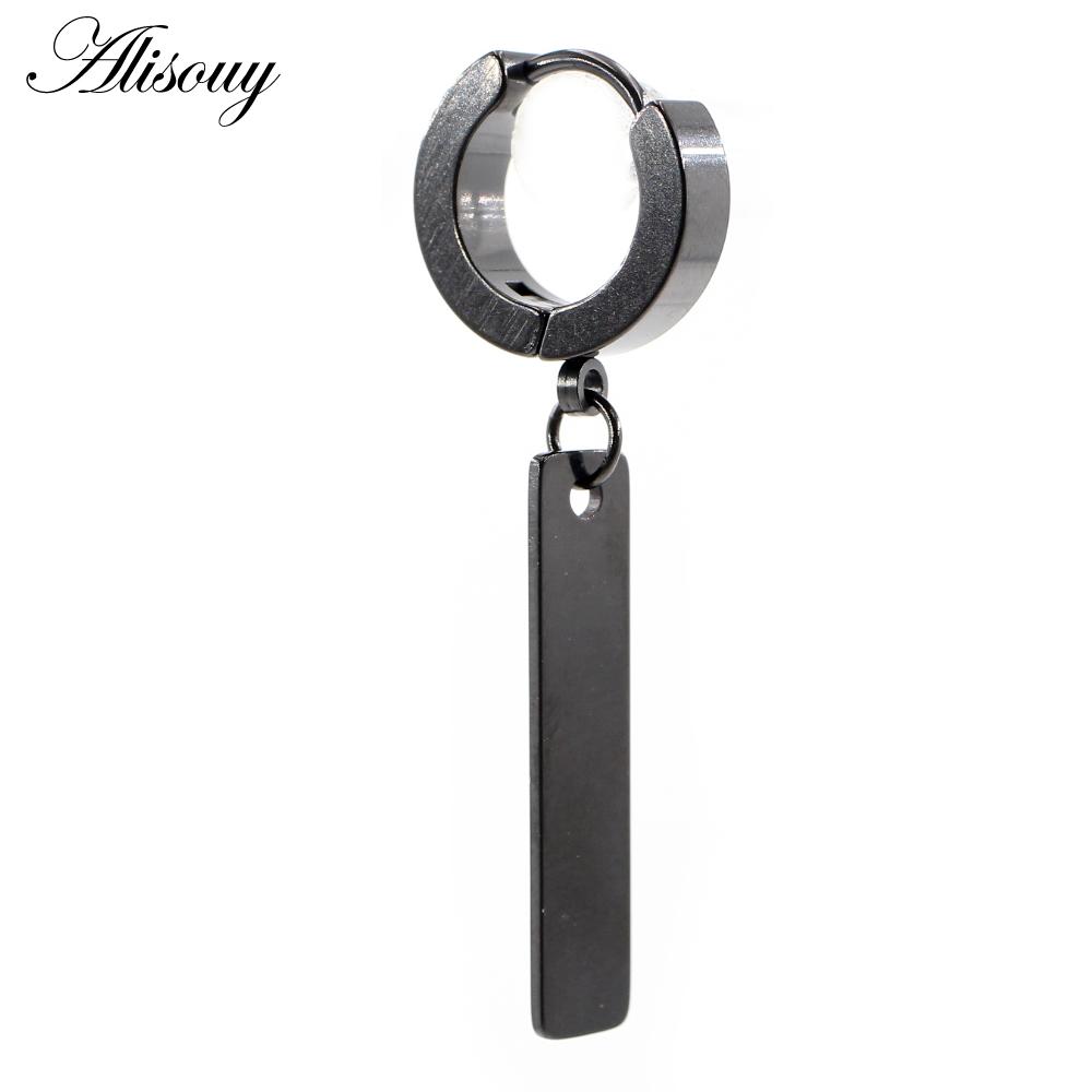 Alisouy 2PCS Stainless Steel Star Cross Snake Spike Skull Sword Blade Chain Feather Spider Dangle Women Men Huggie Hoop Earrings