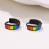Stainless Steel Rainbow Earrings Pierced Ear Clips Black Gay Pride LGBT Titanium Jewelry