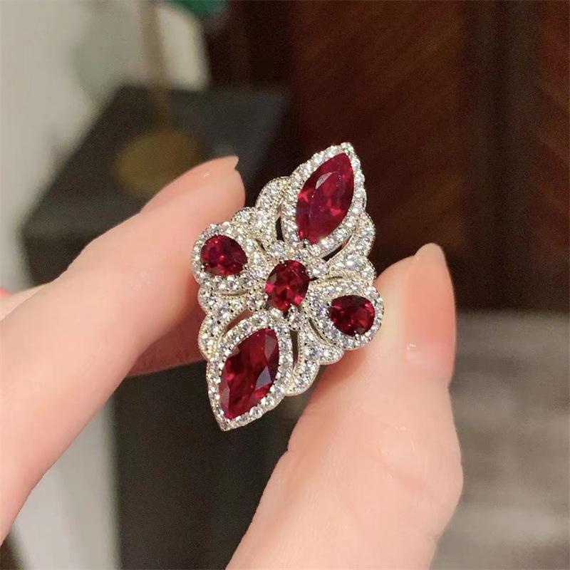 Elegant Pigeon Blood Red Gemstone Rhombus Ring for Women - Shiny, Cool, and Versatile Fashion Style. Adjustable