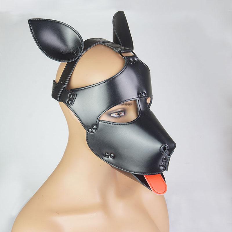 Kožená kapucňa pre šteňa, maska ​​pre psa Bdsm s vyplazeným jazykom, výstroj pre psov, sexuálne hračky pre páry, obal na celú tvár Gimp