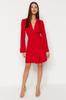 Women's Dress New Season Fashion Red Belted Button Detailed Mini Jacket Woven Dress