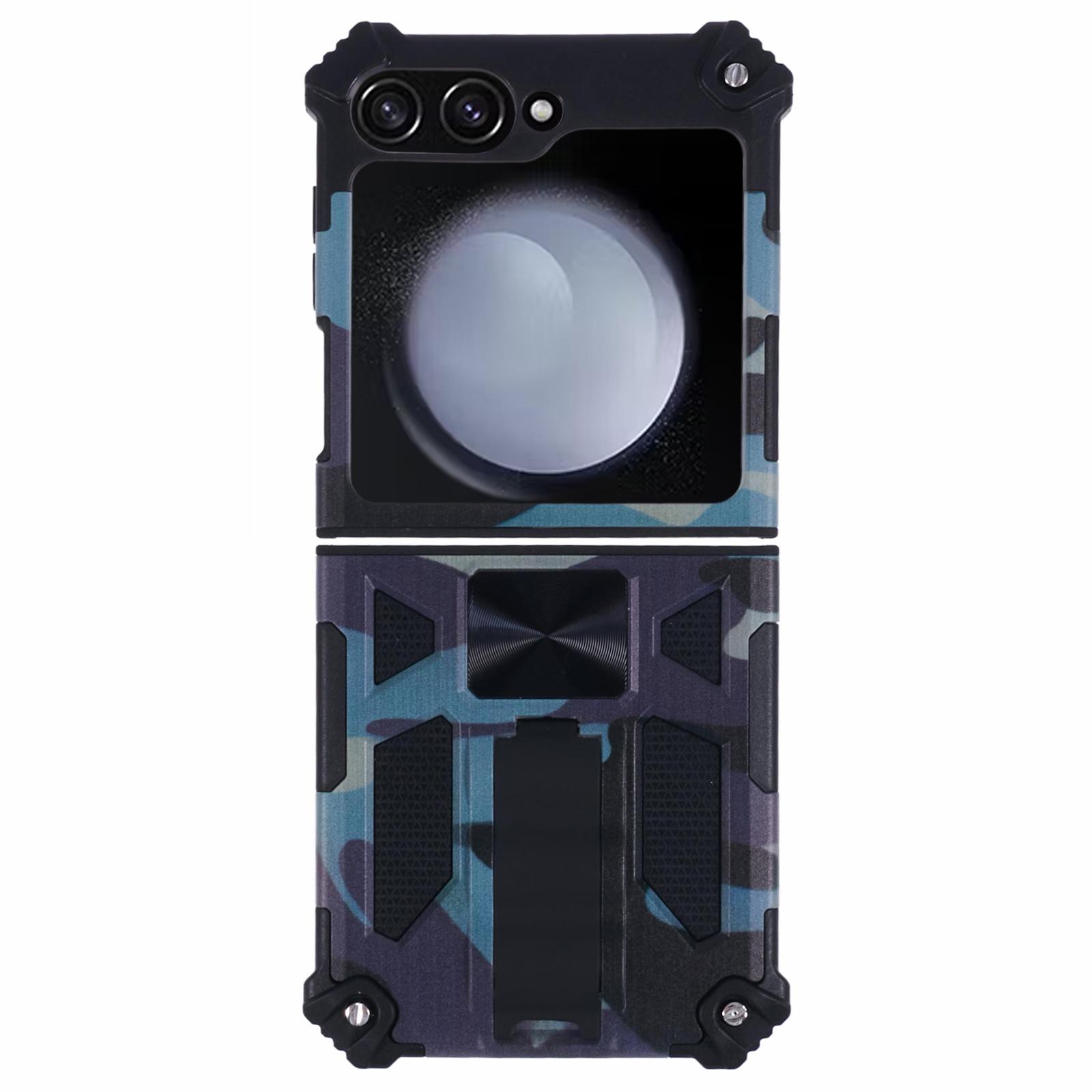 

For Samsung Galaxy Z Flip6 5G/Z Flip5 5G Case Kickstand PC+TPU Camo Protective Cover Navy Blue