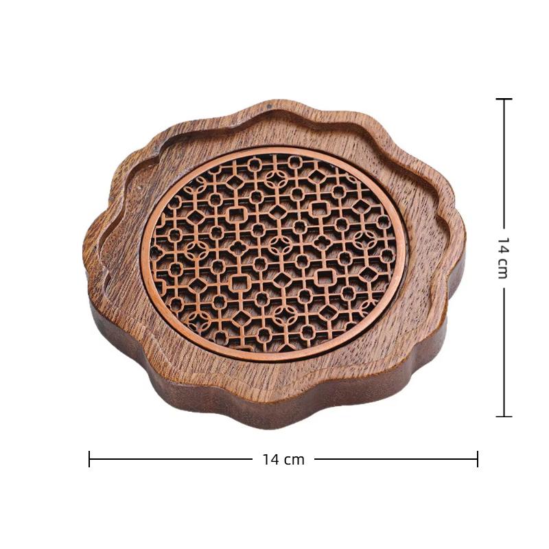 Wooden Wave Pattern Teapot & Cup Mat Heat Insulated Cup Mat Ceremony Accessory Purple Clay Cup Pad Dining Table Tea Tray Mat