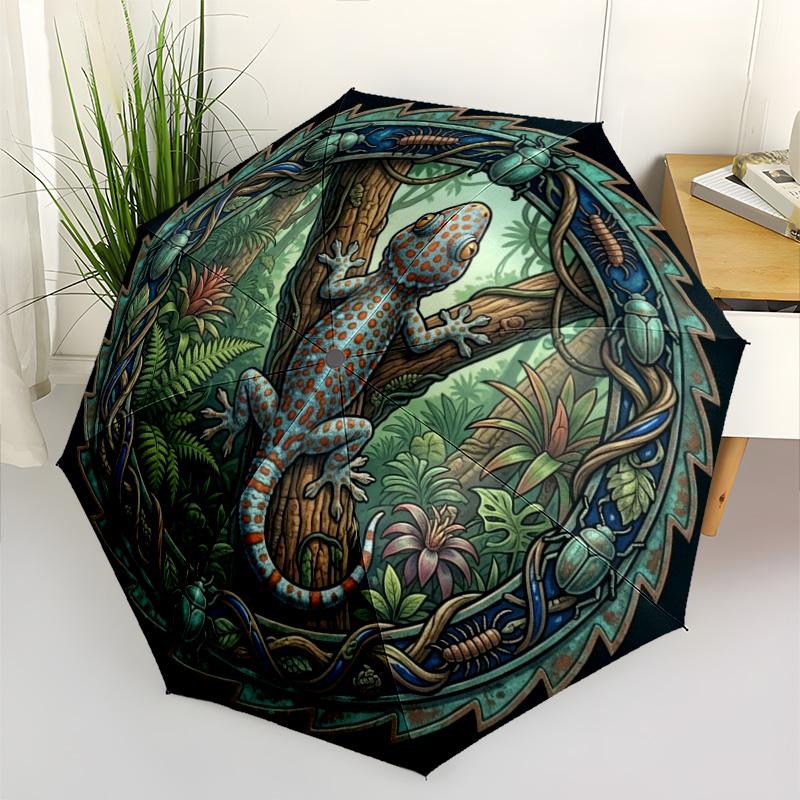Jungle Lizard Emblem Pattern Umbrella, Portable and Foldable Design, 8 Ribs, a Casual Accessory for Halloween, Christmas, and Birthday Gifts.