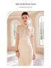Goddess Style Slimming Lace-Up Stand Collar Dress with Figure-Flattering Patchwork and Fake Two-Piece Design