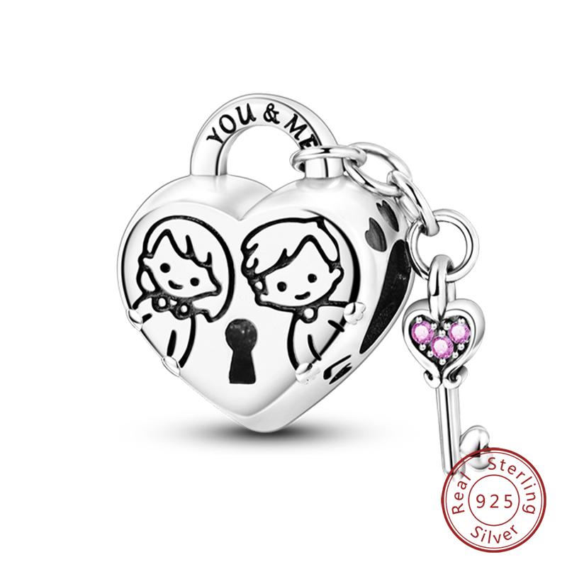 100% Copper Sisters Best Friends Series Charms Pink Heart Rose Beads Fit Qikaola Bracelet Diy Birthday Jewelry Gift