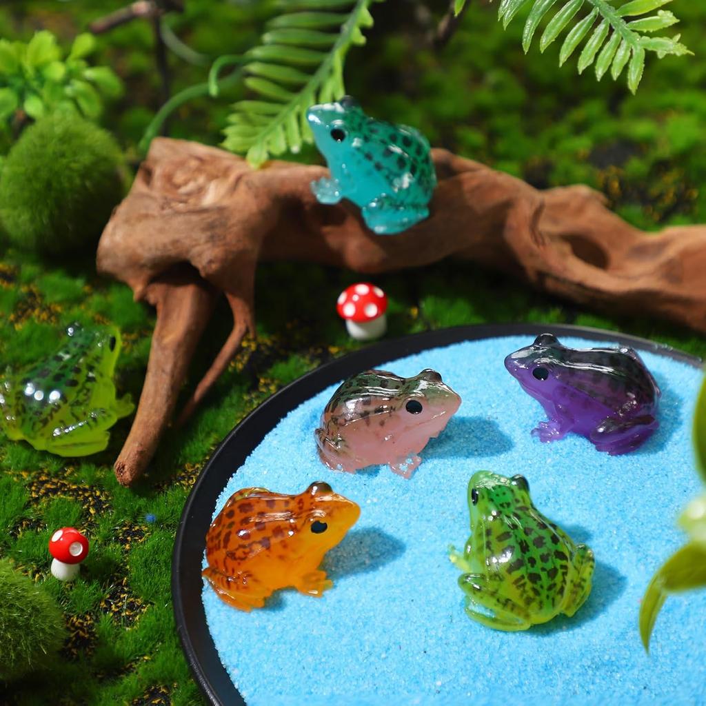 10Pcs Luminous Mini Resin Frogs Figurines, Glow In The Dark Frog Animals Tiny For Diy Fairy Garden, Glass Container