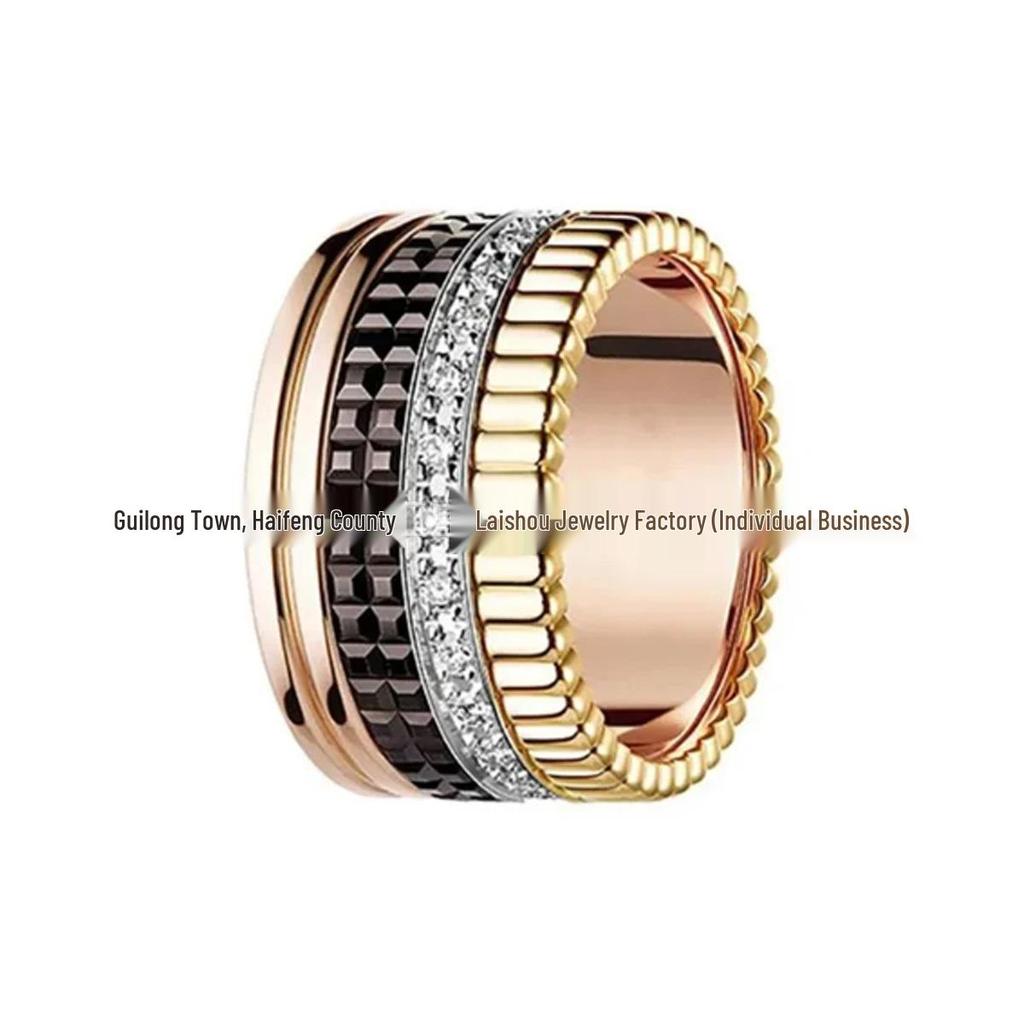 Bao Jia Shi Rotating Couple Rings: Rose Gold with Starry Design