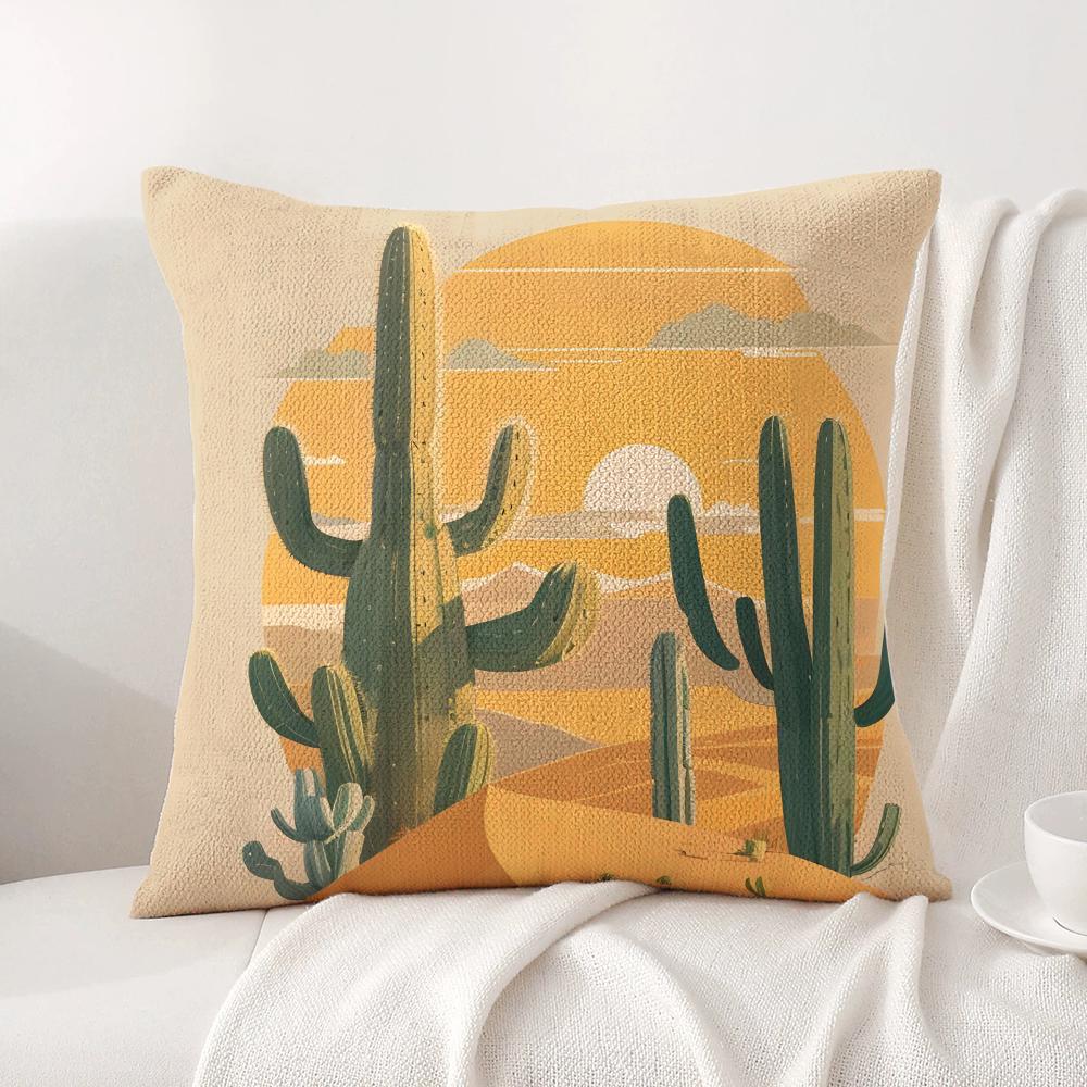 Retro Cactus Cushion Cover Natural Linen Organic Fabric DoubleSided Printing Sofa Home Decor Gift Pillow Cover
