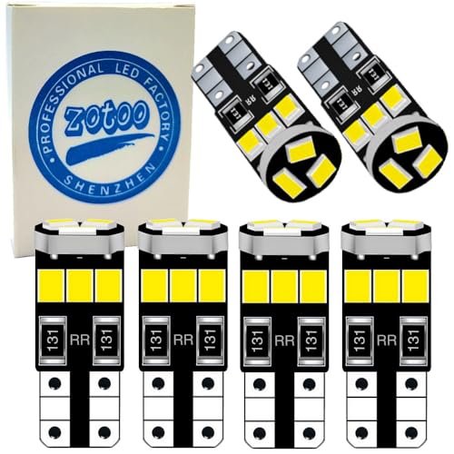 

T10 LED White Position Lamp License Plate Light Room Lamp High Brightness Built-in Canceller 9-row 2835 LED Chip 12V 2W Set of 6 (White, T10/W5W)