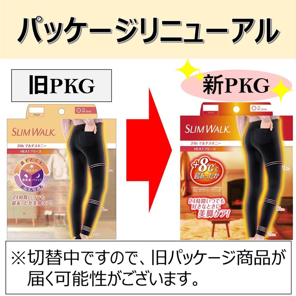 Slimwalk Compression 24h Heat Size Leggings, Multi-Skinny Fleece, Black, M, Warm, Women's