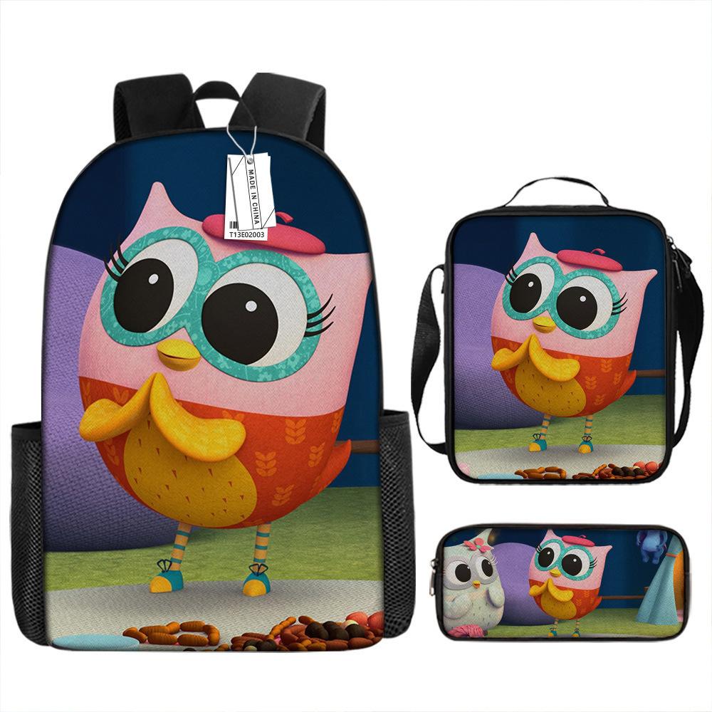 Journal Original Original Cool Hibou Impression 3D 3 pièces/Ensemble élève Sacs d'école Sac à dos pour ordinateur portable Sac à dos Sac à lunch Trousse à crayons
