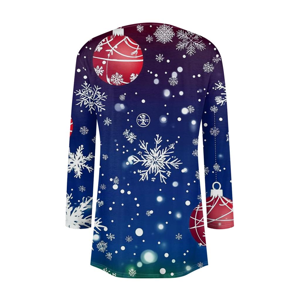 Women's Fashion Casual Christmas Print Medium Length Cardigan Jacket Coat