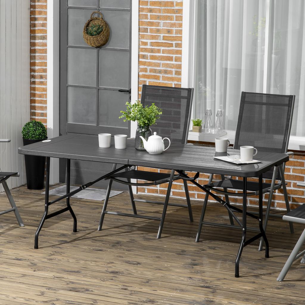Folding Garden Dining Table for 6, Rectangular Outdoor Dining Table with HDPE Tabletop, Foldable Garden Table with Steel Frame for Balcony, Porch