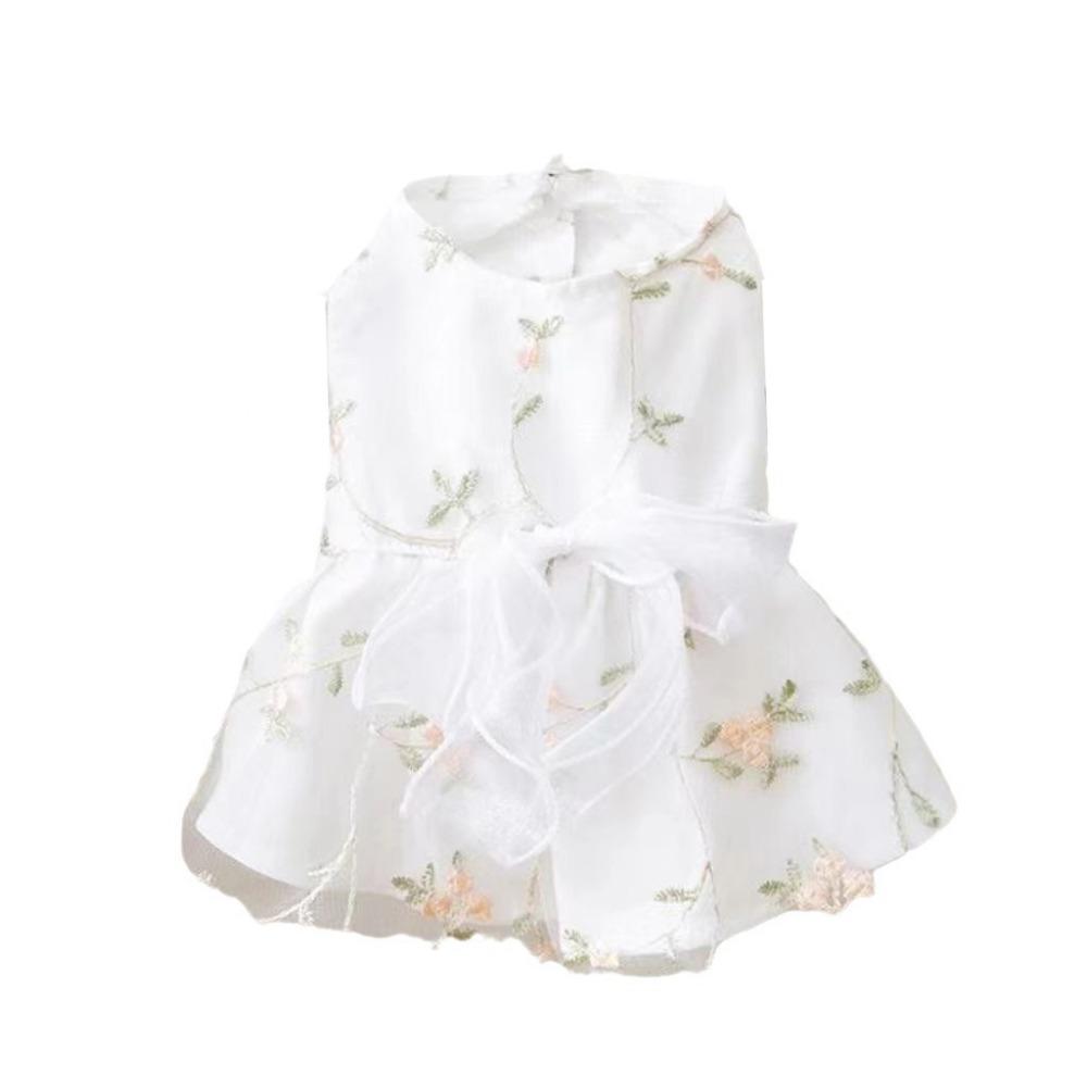 Breathable Floral Dog Lace Dress Embroiderd Summer Pet Clothes Cute Cat Mesh Apparel  Summer