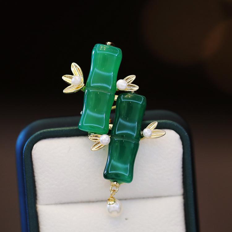 "Rise Step By Step, Ancient-style and National Trend Bamboo Brooch, Feminine Pearl Brooch, Light Luxury and High-end Sense Brooch.
