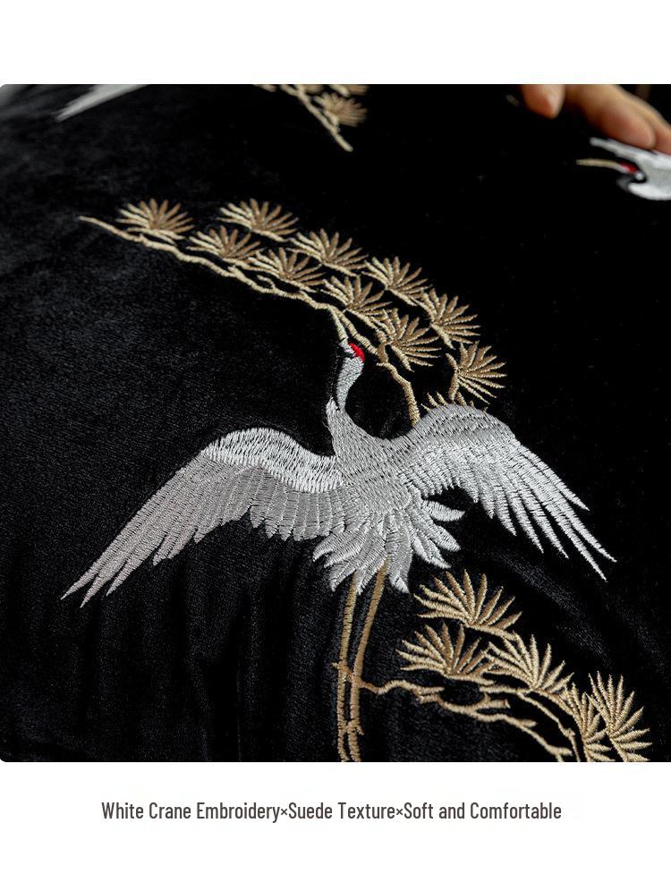 Oriental Pine Crane & Bamboo Embroidered Cushion Set – Chinese Style Sofa Décor