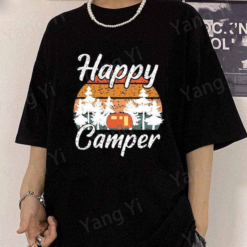 

Happy Camper Camping Theme Printed Cotton T Shirt Women Men Teens Fashion Hip Hop Harajuku Casual Short Sleeve Tops Tees Shirts 5XL різнокольоровий