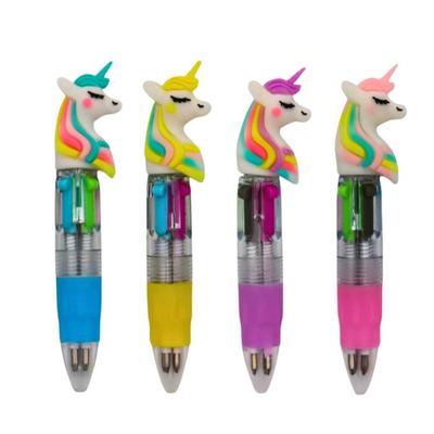 Set of 4 Mini Unicorn Pens 10 Cm – Kids' Fun Retractable Ballpoint Pens, 4 Designs