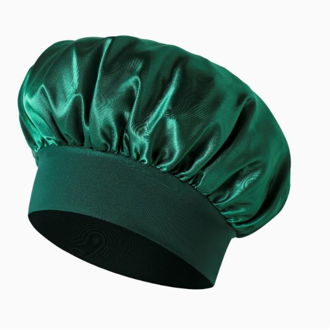Shower Wide Brim Elastic Satin Hair Care Cap - Women's Sleep, Salon, and Shower Use