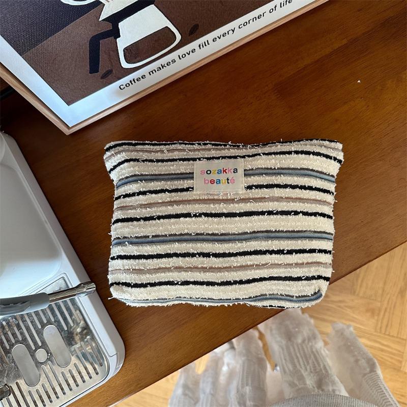 111 Large Capacity Striped Handbag Women's Canvas Bag Commuter Cotton Bag One Shoulder Crossbody Underarm Bag